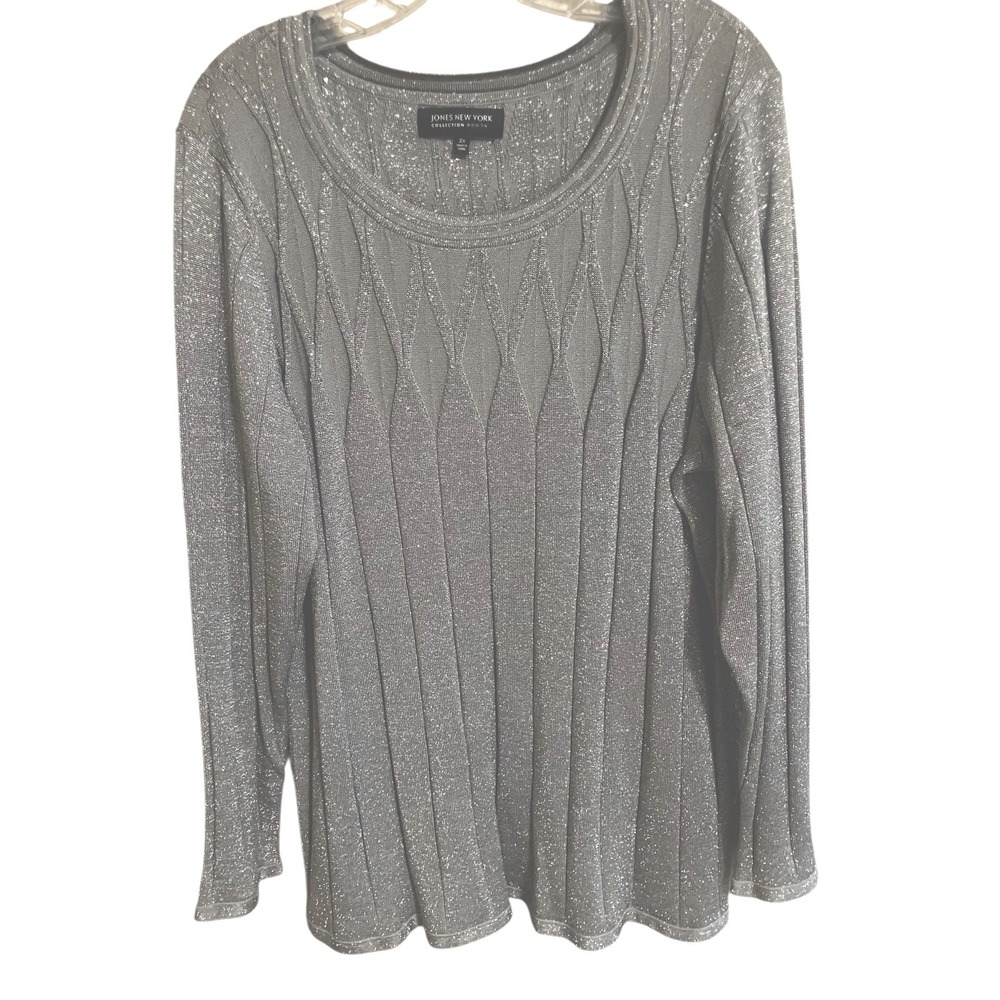 NWT Jones New York Womens Silver Metallic Special Occasion Sweater Plus  2X  XXL